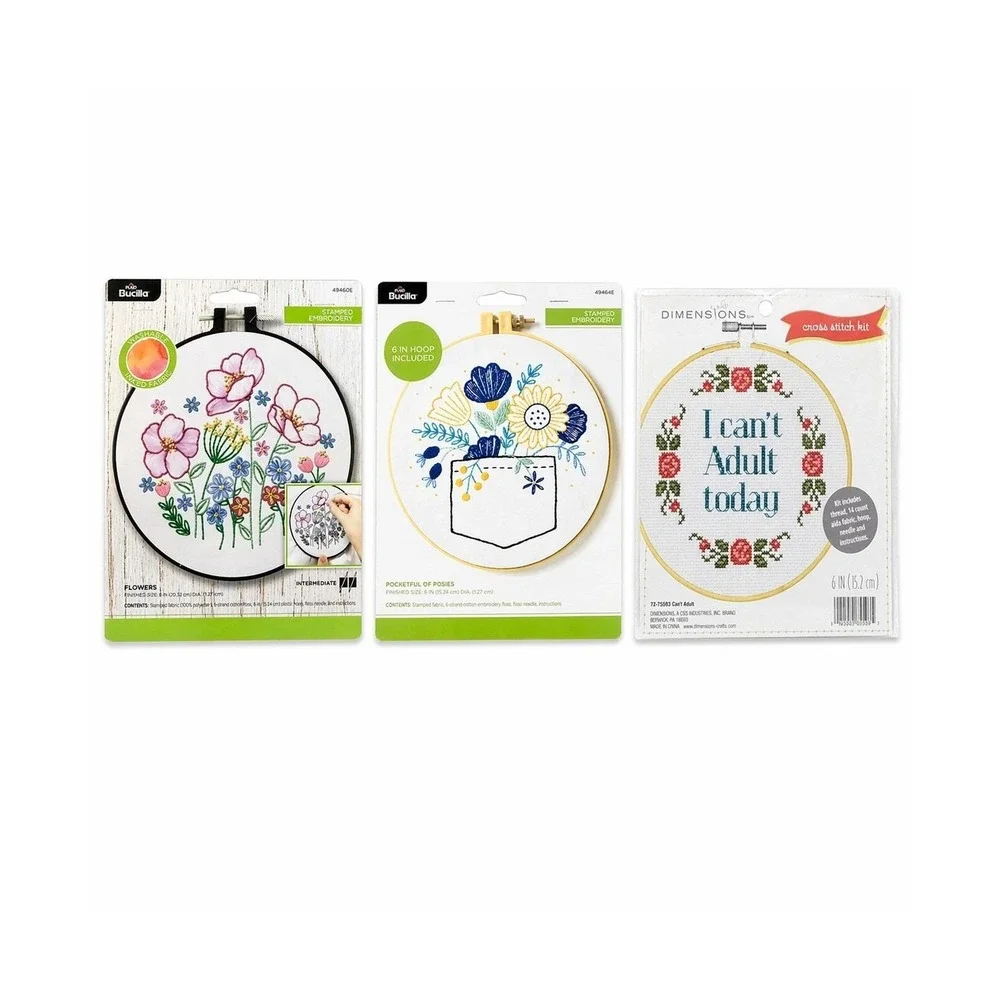 Lot of 3 Bucilla Dimensions Embroidery Cross Stitch Kits Floral 6